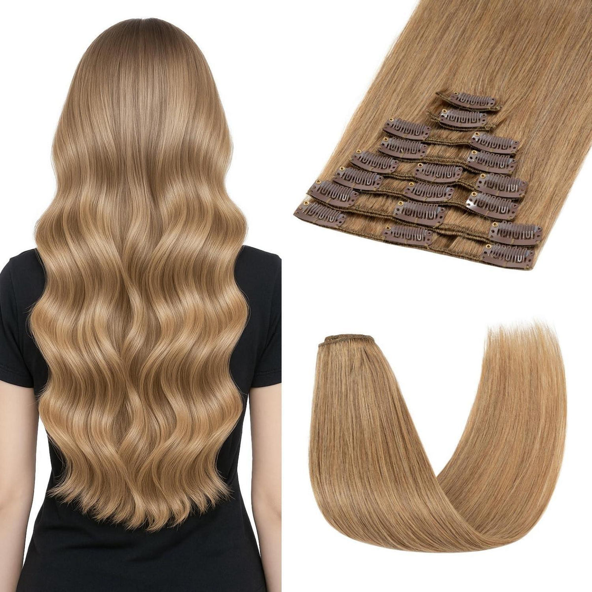 Dunkelblond Clip-in Haarverlängerung 20 Zoll Remy Echthaar