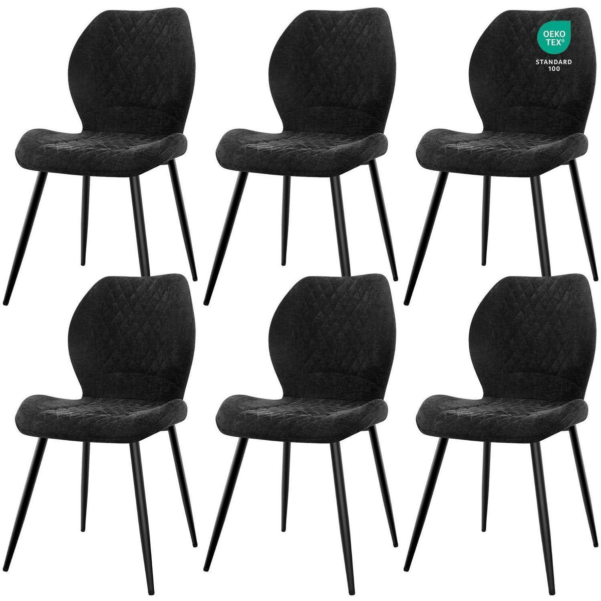 Esszimmerstühle 6er Set, Gepolsterte Leinenstühle Schwarz