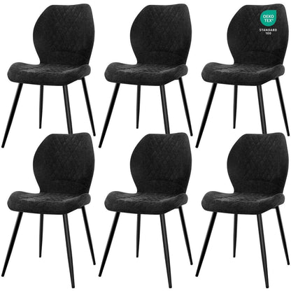 Esszimmerstühle 6er Set, Gepolsterte Leinenstühle Schwarz
