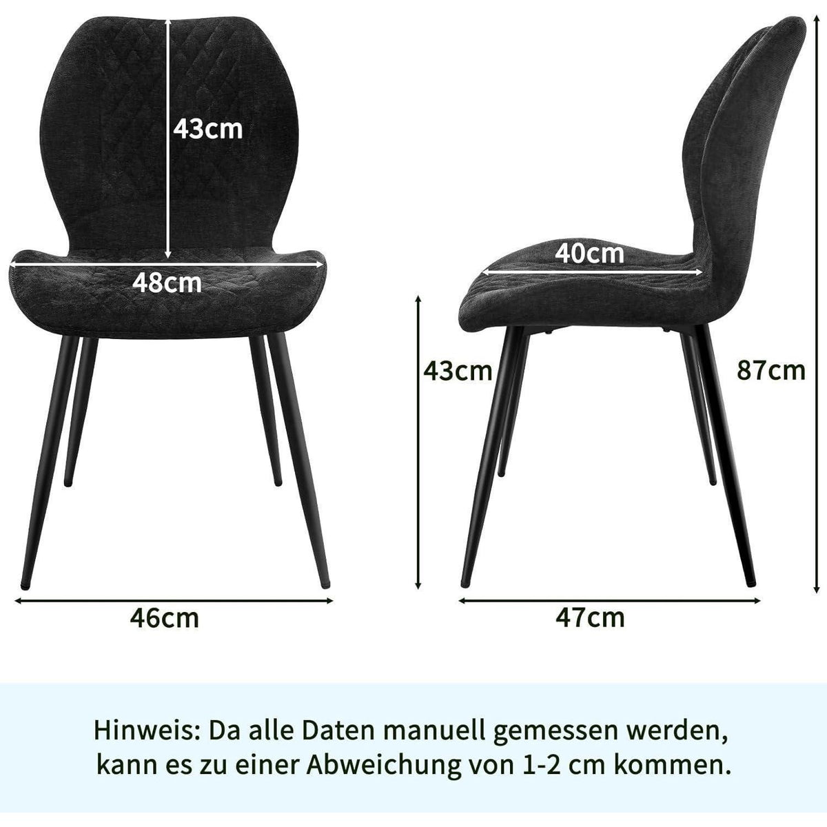 Esszimmerstühle 6er Set, Gepolsterte Leinenstühle Schwarz