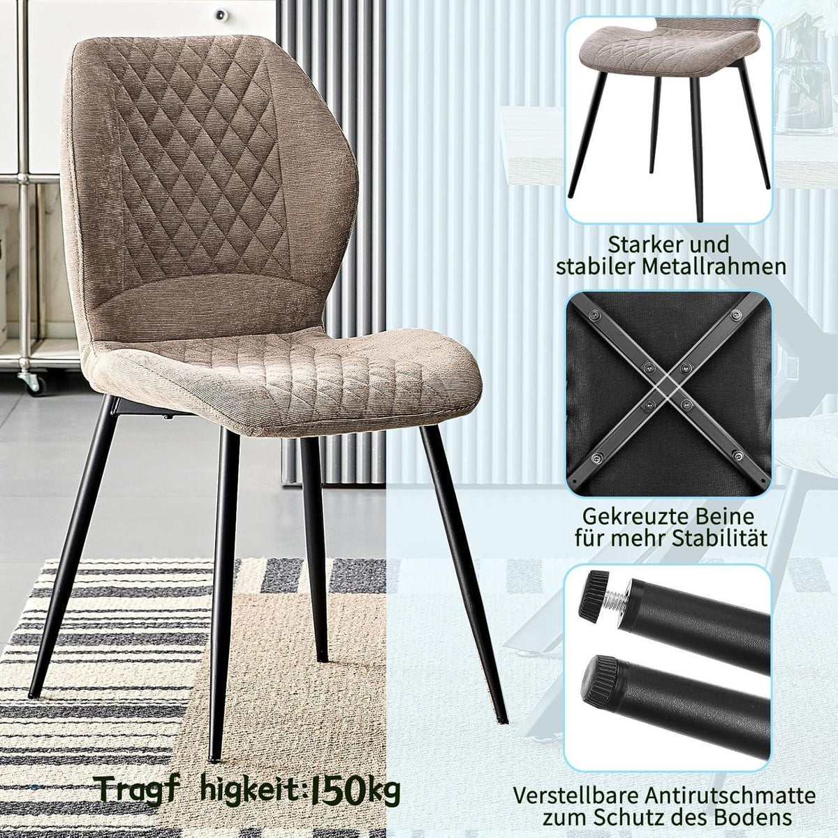 Gepolsterte Esszimmerstühle 6er Set – Braun, Ergonomisch & Modern