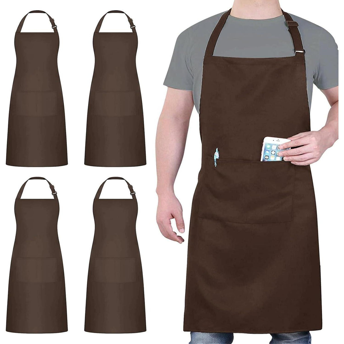 4er-Set Kochschürzen Schwarz Wasserdicht mit Taschen