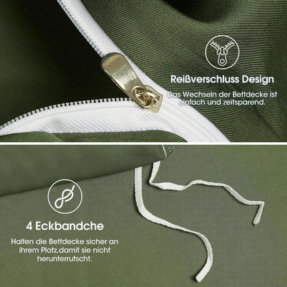 Kühlende Bambus Bettwäsche Set Dunkelgrün 220x240 cm + 2x 80x80 cm
