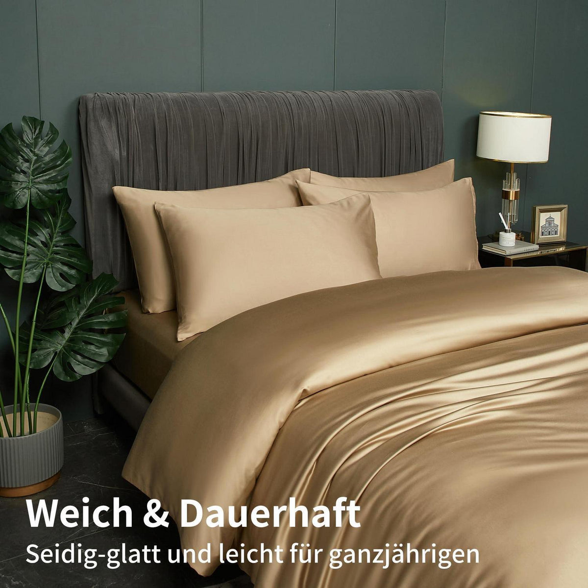 Bettwäsche-Set Bambus Khaki 220x240 cm + 2x 80x80 cm