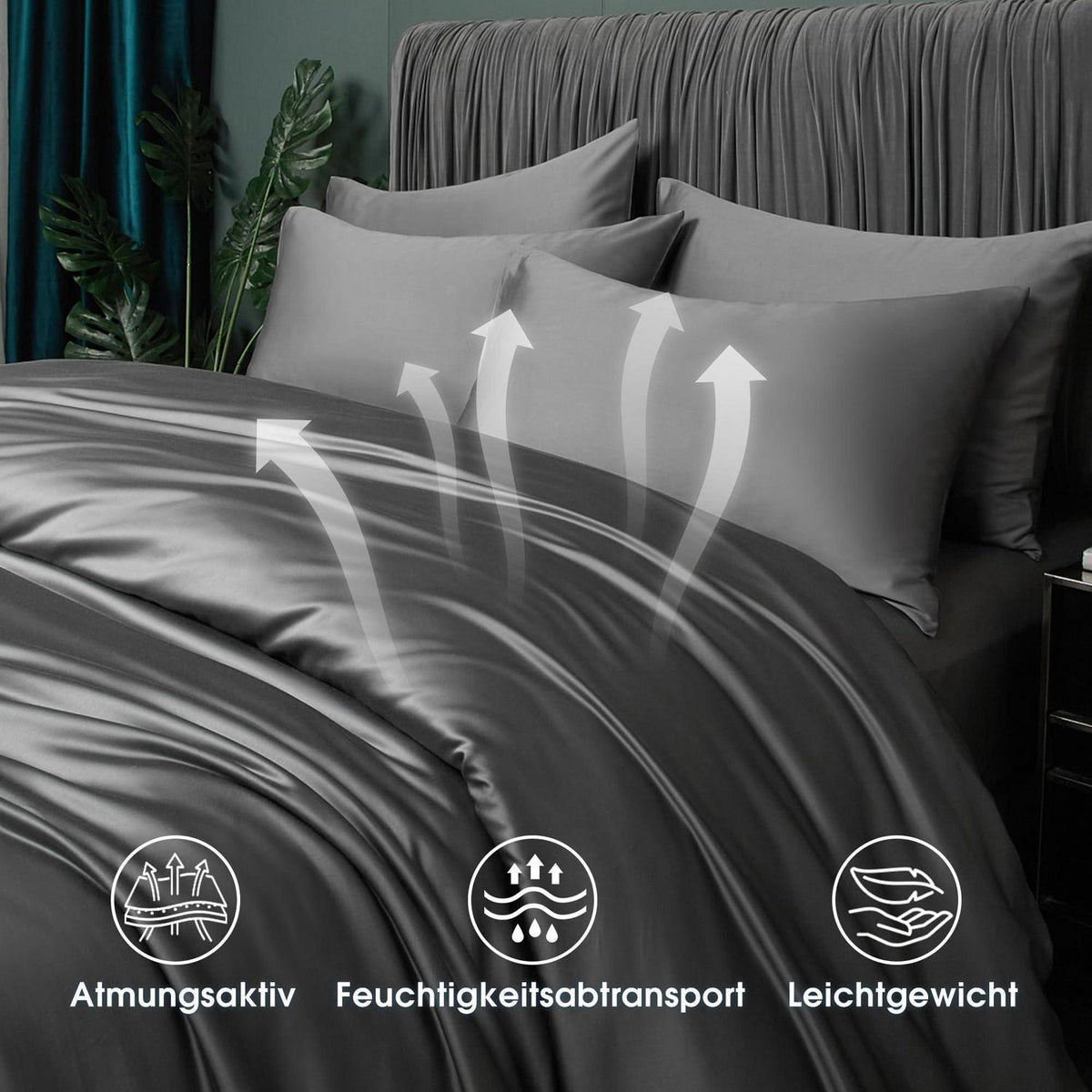Bambus Bettwäsche-Set 220x240 cm Grau Atmungsaktiv & Kühlend