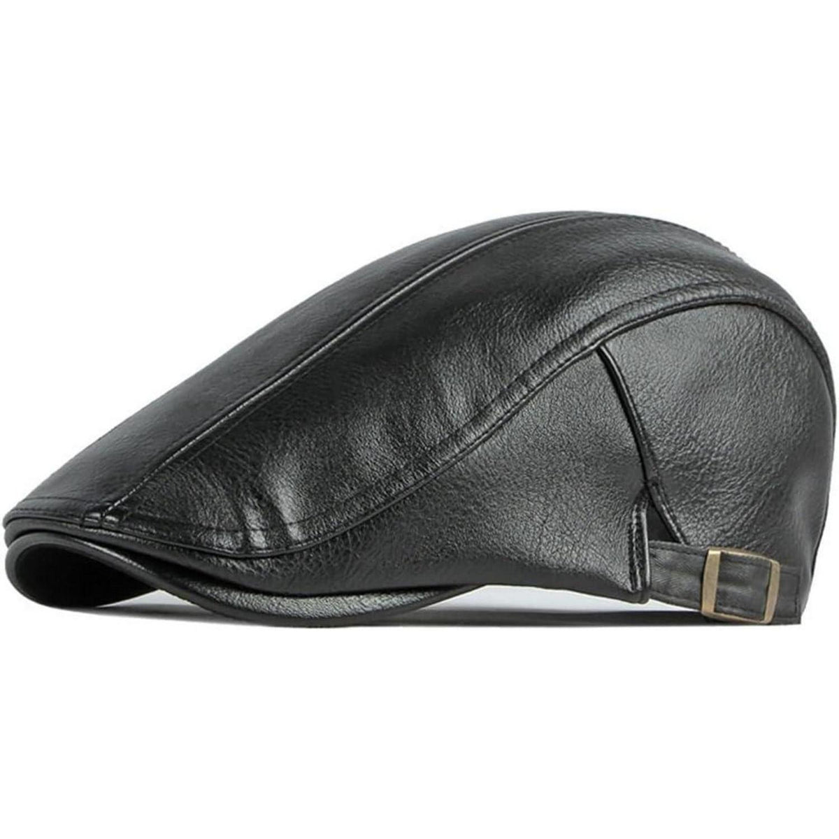 Schiebermütze Herren – Verstellbare Newsboy Cap Schwarz M-L in Lederoptik