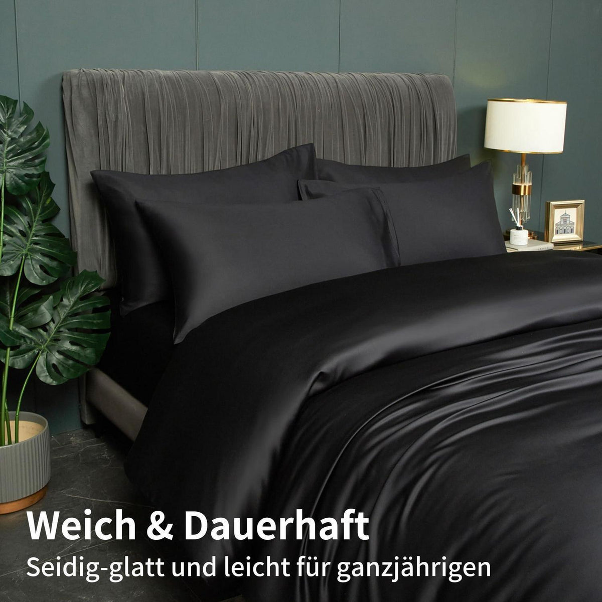 Kühlende Bambus Bettwäsche Set 135x200 cm – 4tlg. Schwarz