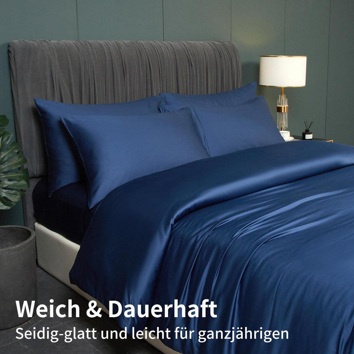 Kühlende Bambus Bettwäsche Set Dunkelblau 220x240 cm + 2x 80x80 cm
