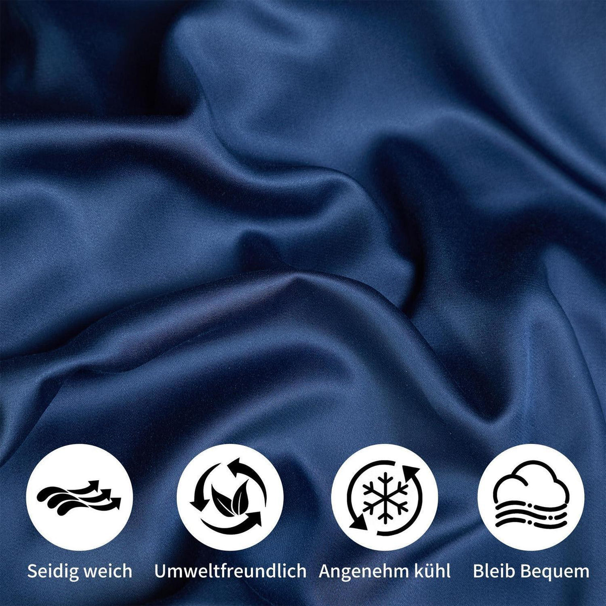 Kühlende Bambus Bettwäsche Set Dunkelblau 220x240 cm + 2x 80x80 cm