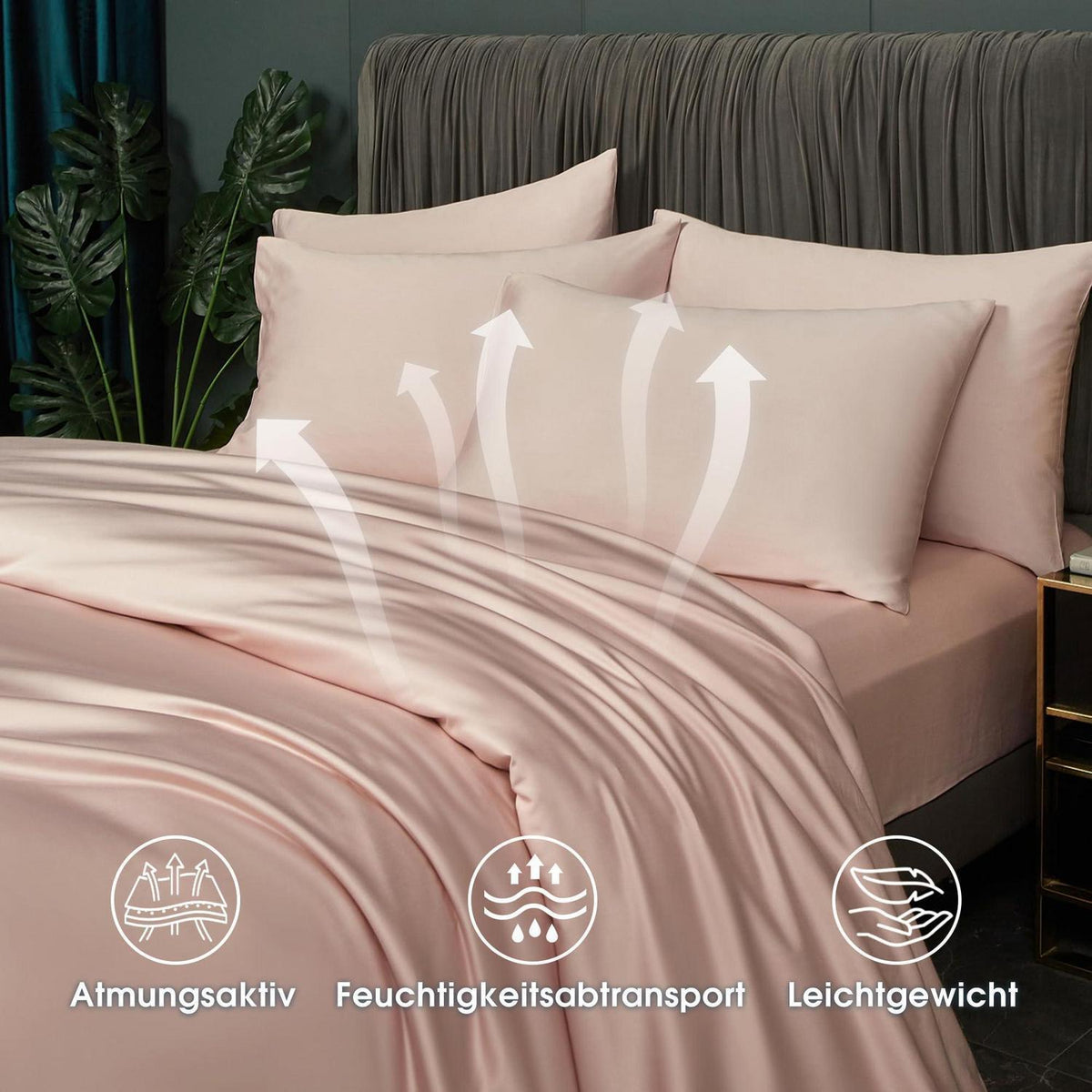 Bettwäsche-Set Rosa 220x240 cm Bambus Bettwäsche 3tlg.