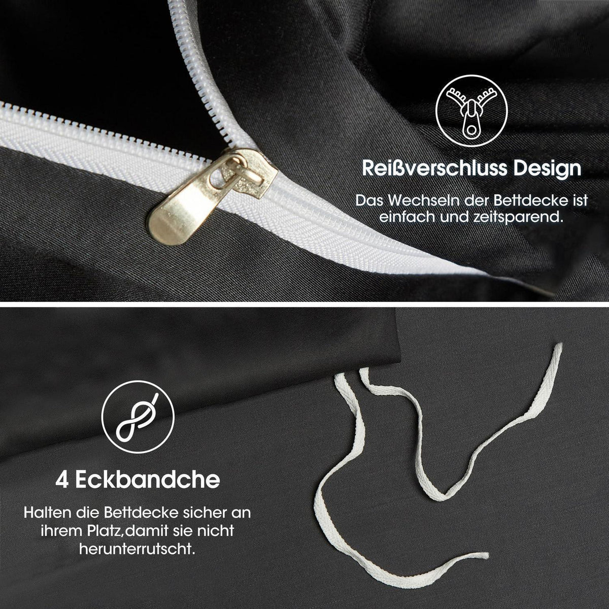 Kühlendes Bambus Bettwäsche-Set 220x240 cm Schwarz