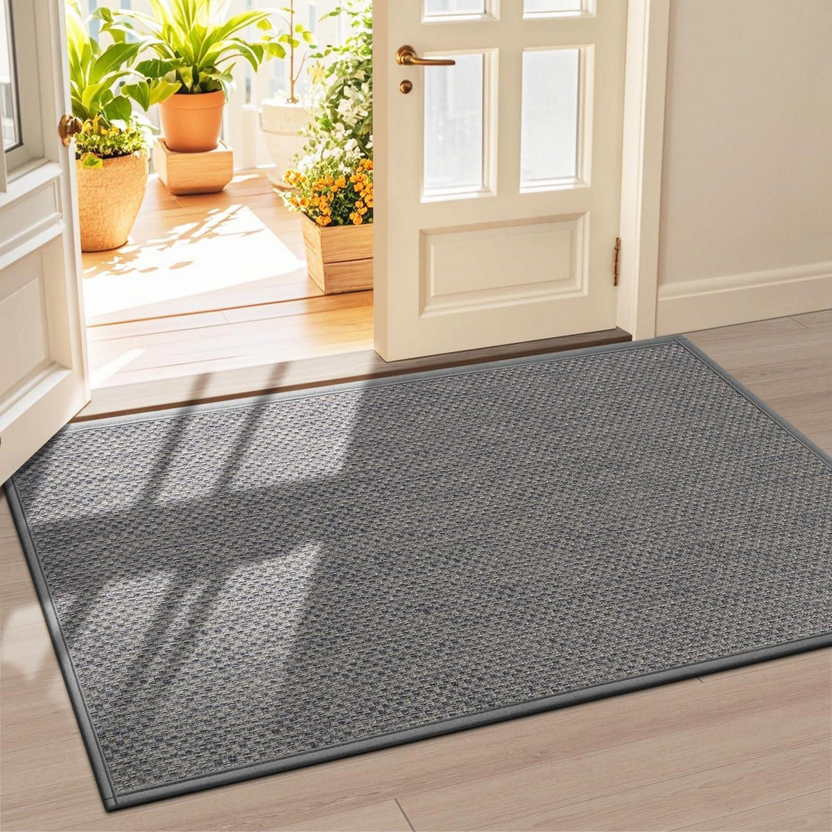 Fußmatte Innen 90x150 cm – Rutschfest & Waschbar, Hellgrau