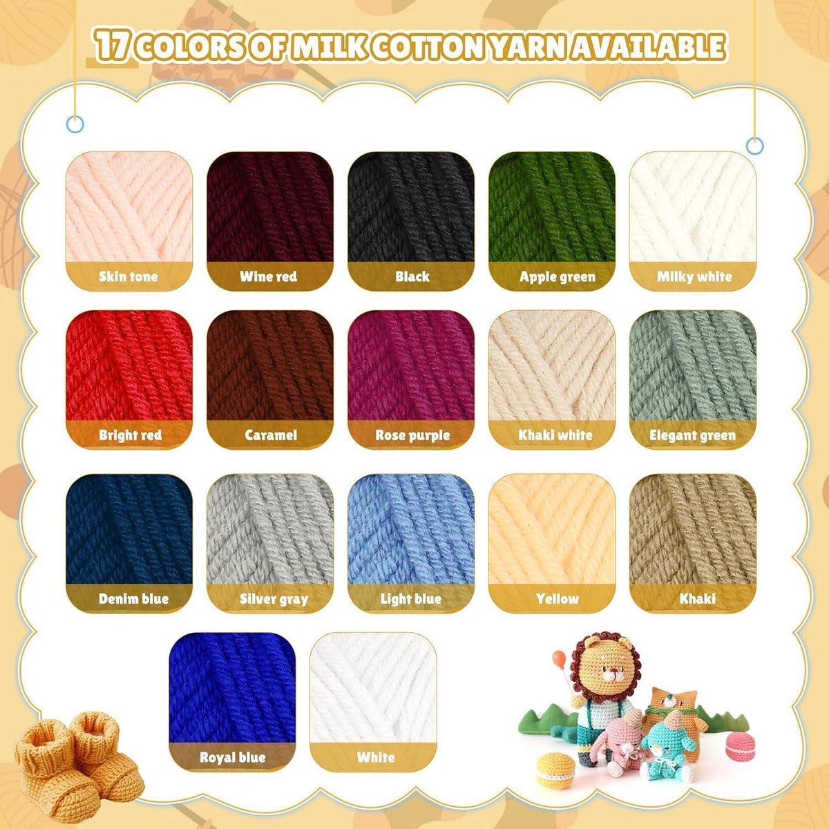 Häkelwolle Set 17 Farben - 600g Acryl Baumwolle zum Stricken