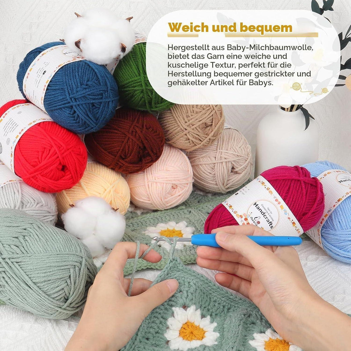 Häkelwolle Set 17 Farben - 600g Acryl Baumwolle zum Stricken