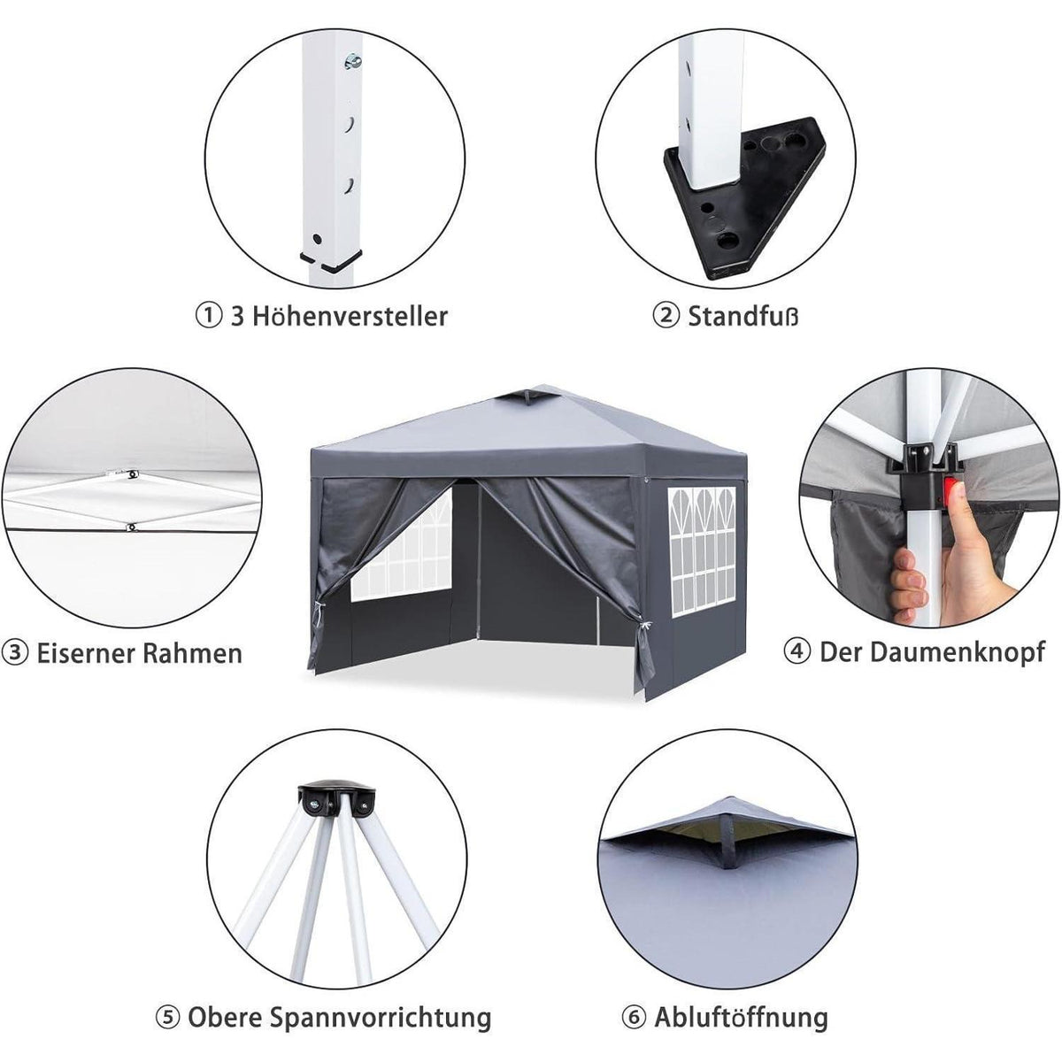 3x3m Pop-Up Pavillon – Wasserdicht & Höhenverstellbar