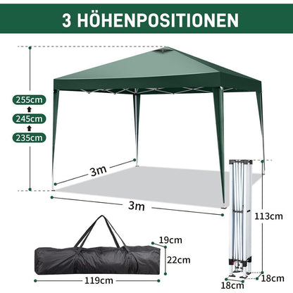 3x3m Pop-Up Pavillon – Wasserdicht & Höhenverstellbar