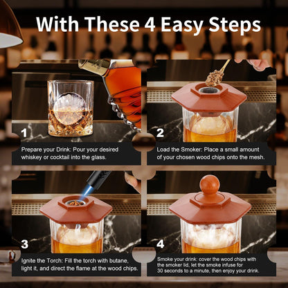 Cocktail Räucher Set mit Fackel & 8 Räucherholz-Aromen