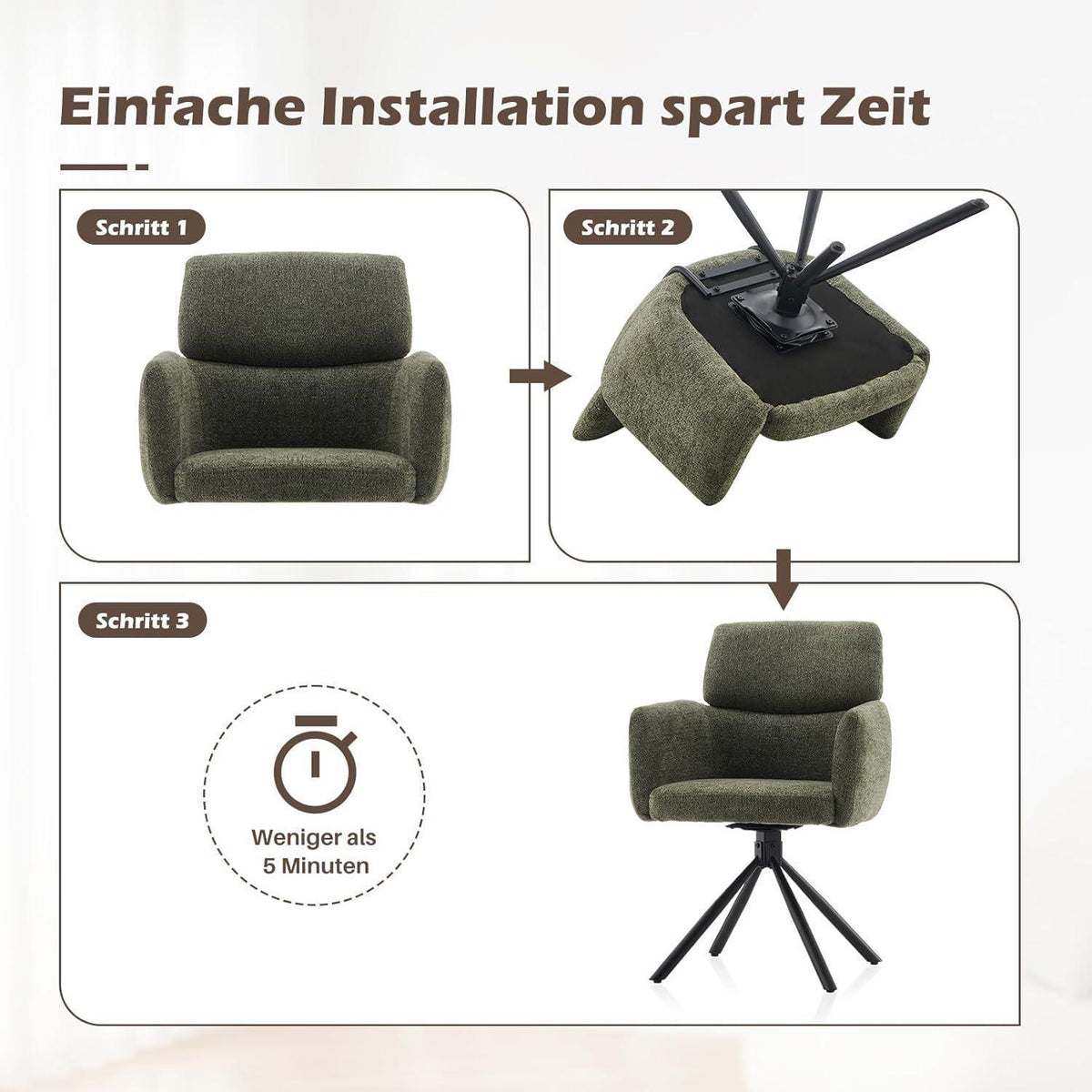 Drehbarer Esszimmerstuhl mit Chenillebezug (Grün)