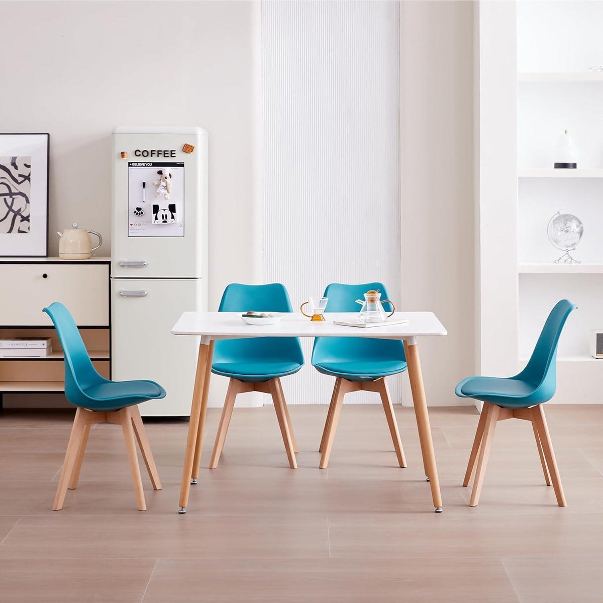 Esszimmer-Set Holz Mintgrün – Esstisch mit 4 skandinavischen Stühlen