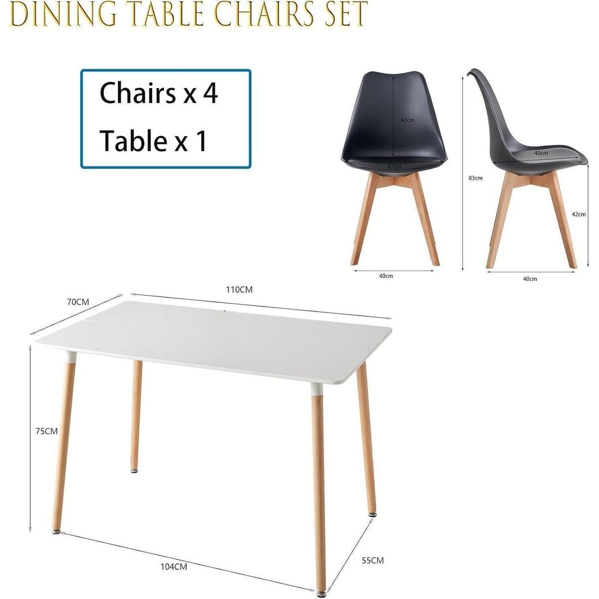 Esszimmer-Set: Esstisch (110x70cm) mit 6 skandinavischen Stühlen