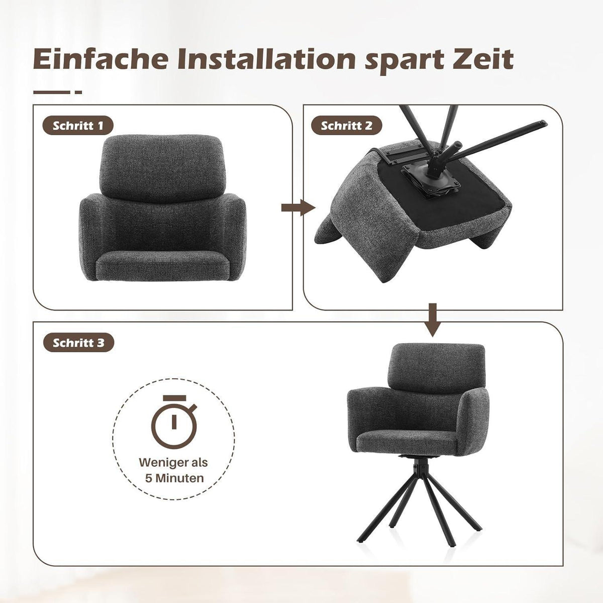 Drehbarer Esszimmerstuhl Grau – Chenille Bürostuhl & Sessel