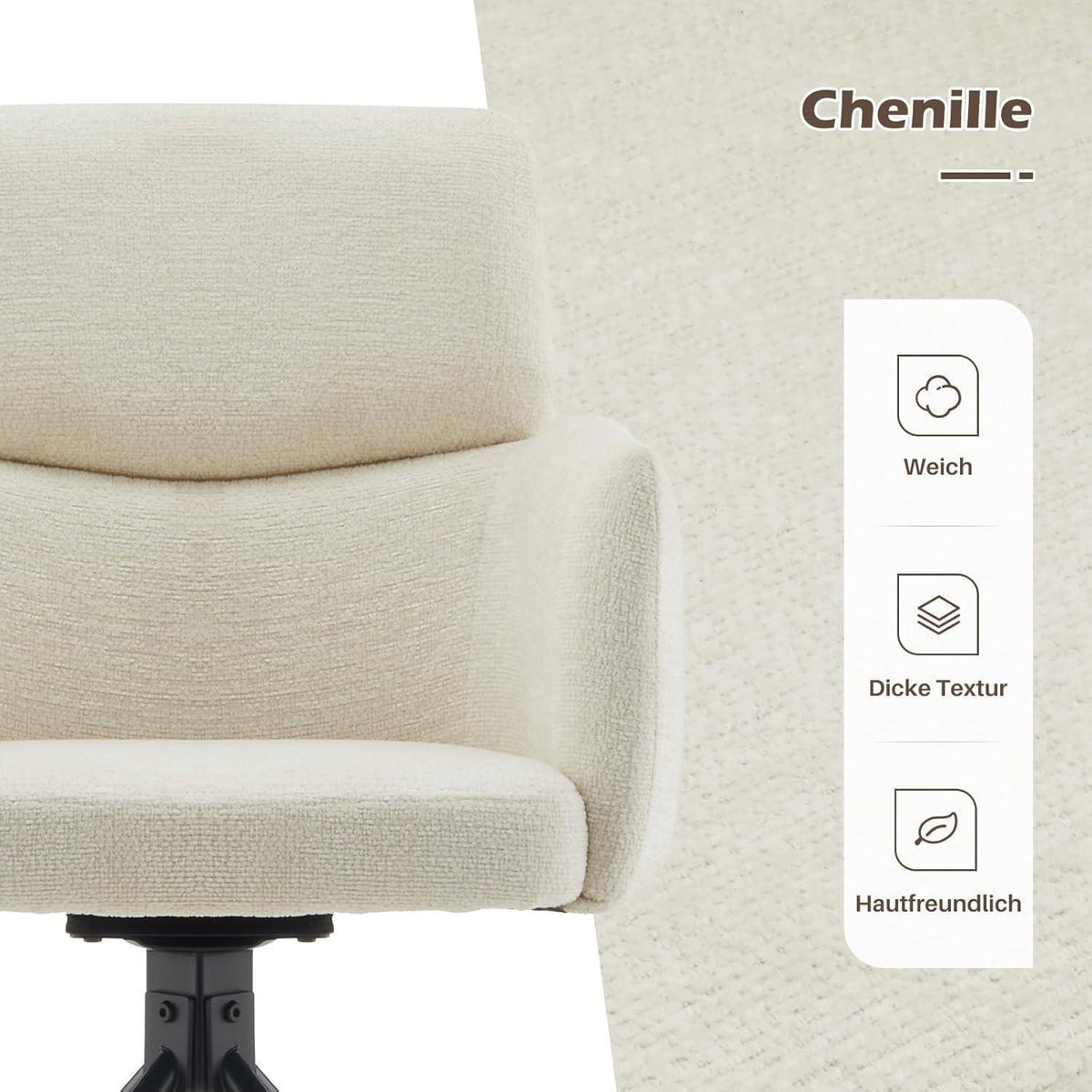 Drehbarer Esszimmerstuhl Chenille Beige – Bequemer Bürostuhl