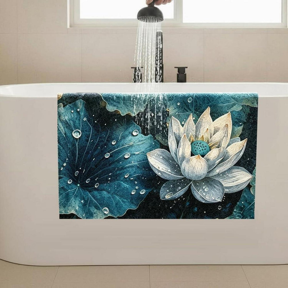 Rutschfeste Duschmatte 150x150 cm – Modernes Lotus-Muster