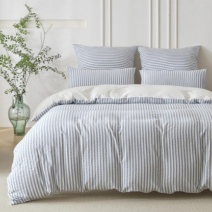 Bettwäsche-Set 135x200 Baumwolle Gestreift Denimblau & Weiß 4tlg.