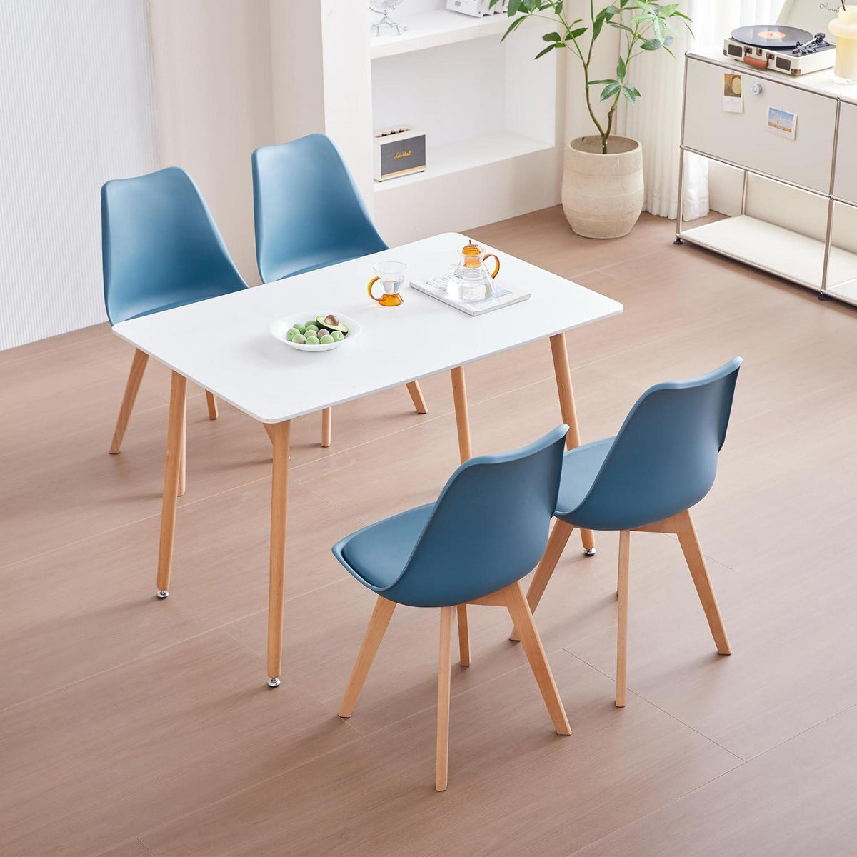 Esszimmer-Set Holz & Dunkelblau – Esstisch mit 4 Stühlen
