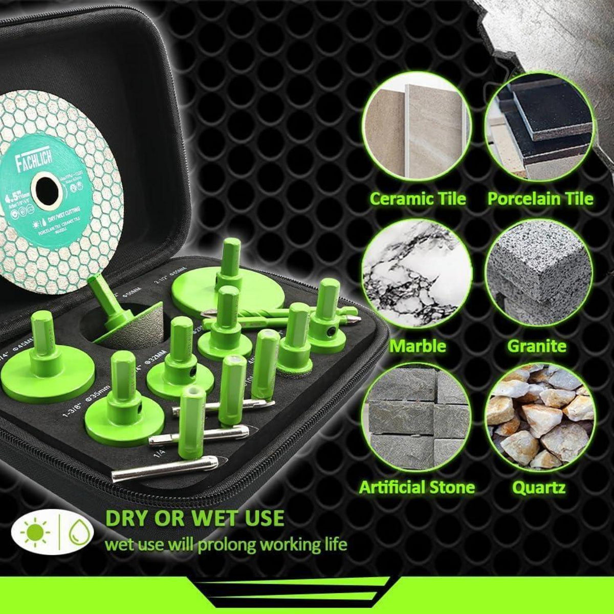 Diamant Fliesenbohrer Set 17-teilig mit Transportbox