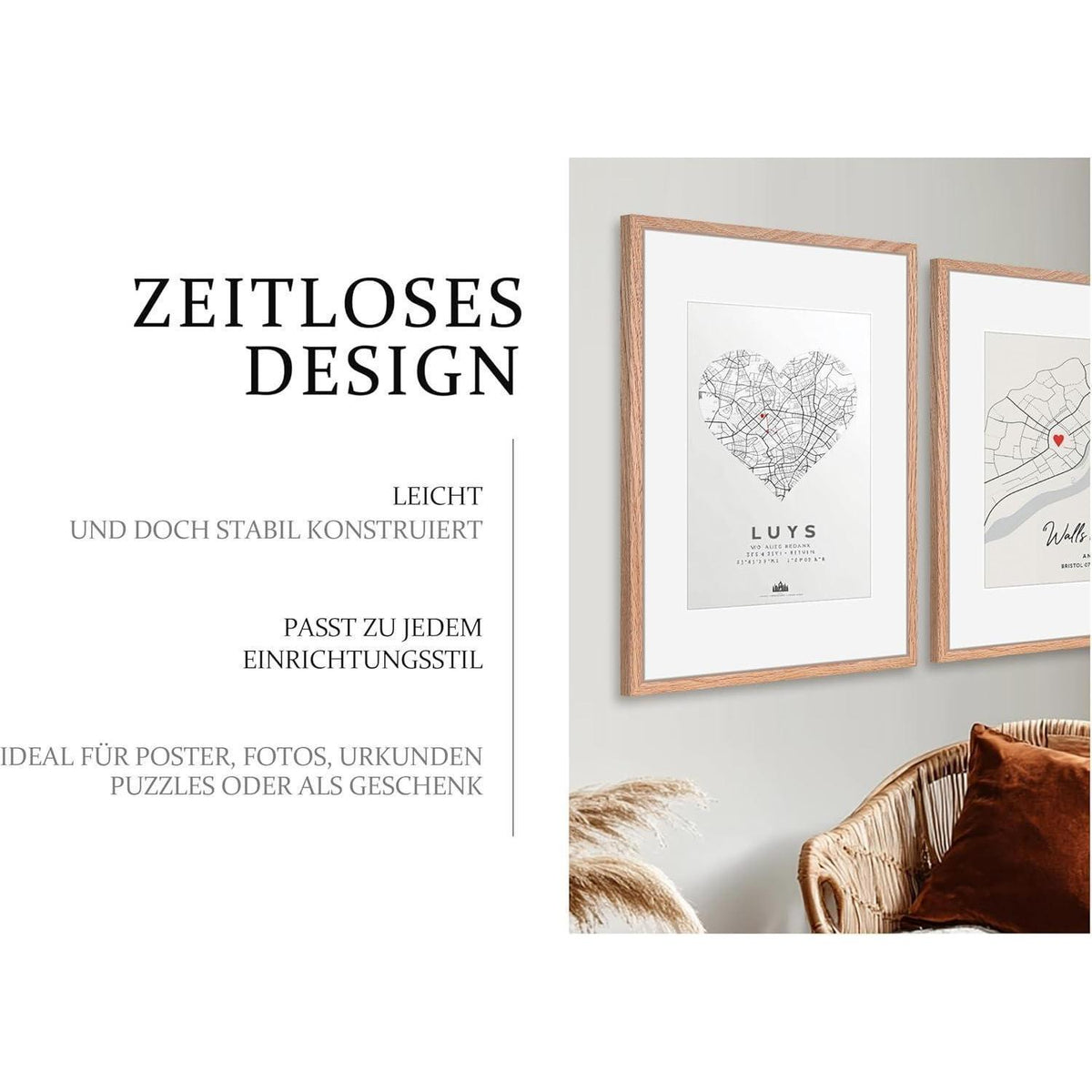 Bilderrahmen Eiche 50x70cm mit Passepartout 40x50cm (2er Set)
