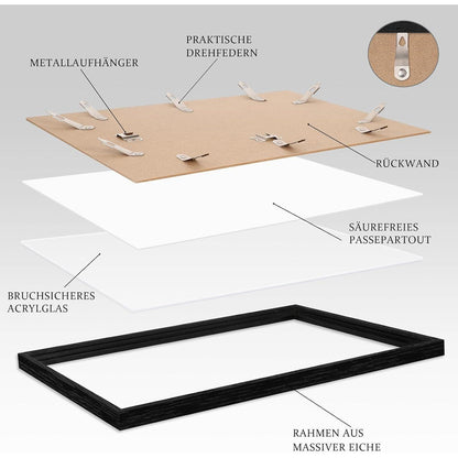 Bilderrahmen 50x70cm Eiche Schwarz, 2er Set, Wandmontage