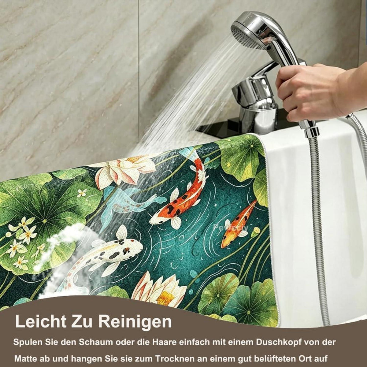 Rutschfeste Duschmatte 90x150 cm – Modernes Lotus-Muster