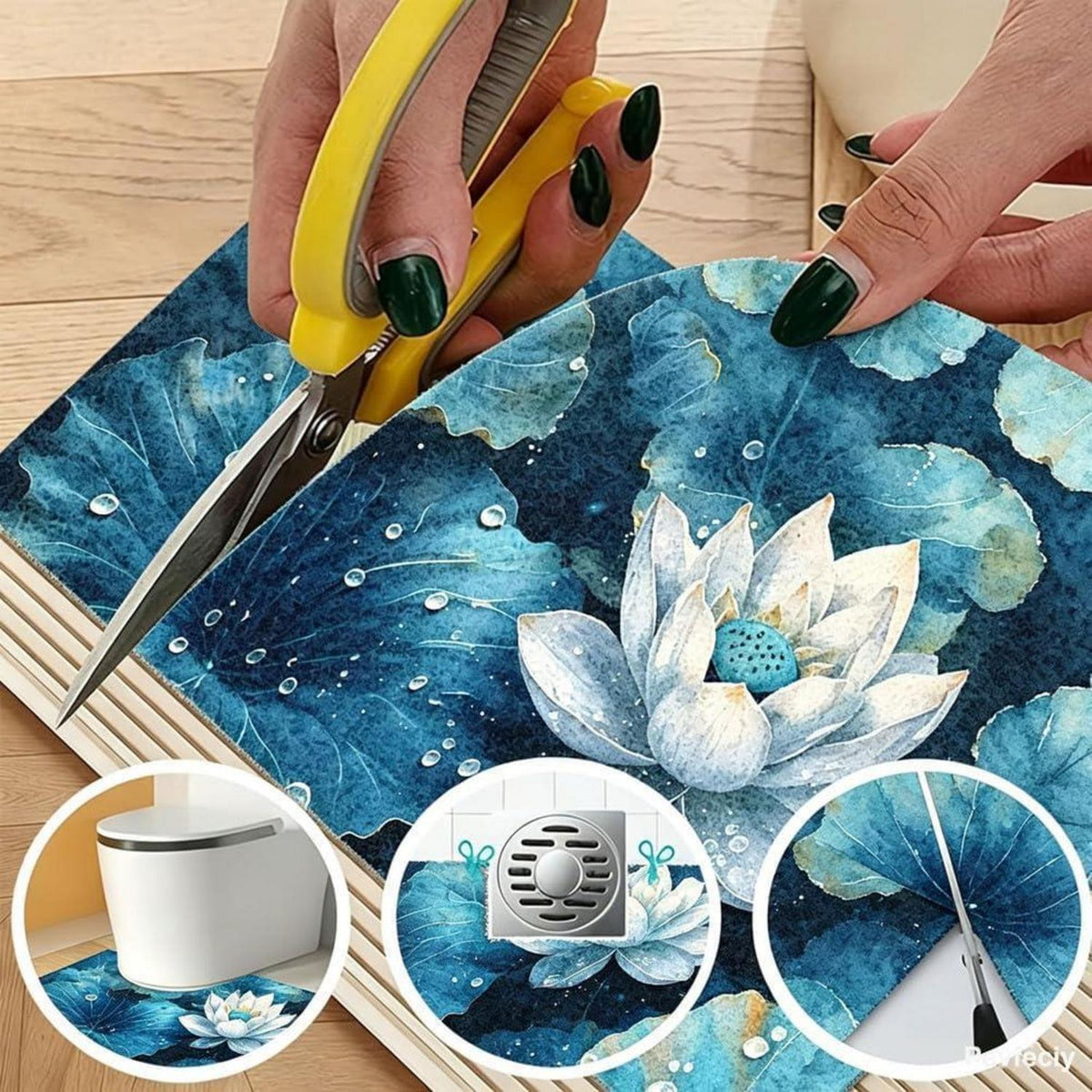 Rutschfeste Duschmatte 110x130 cm – Modernes Lotus-Muster