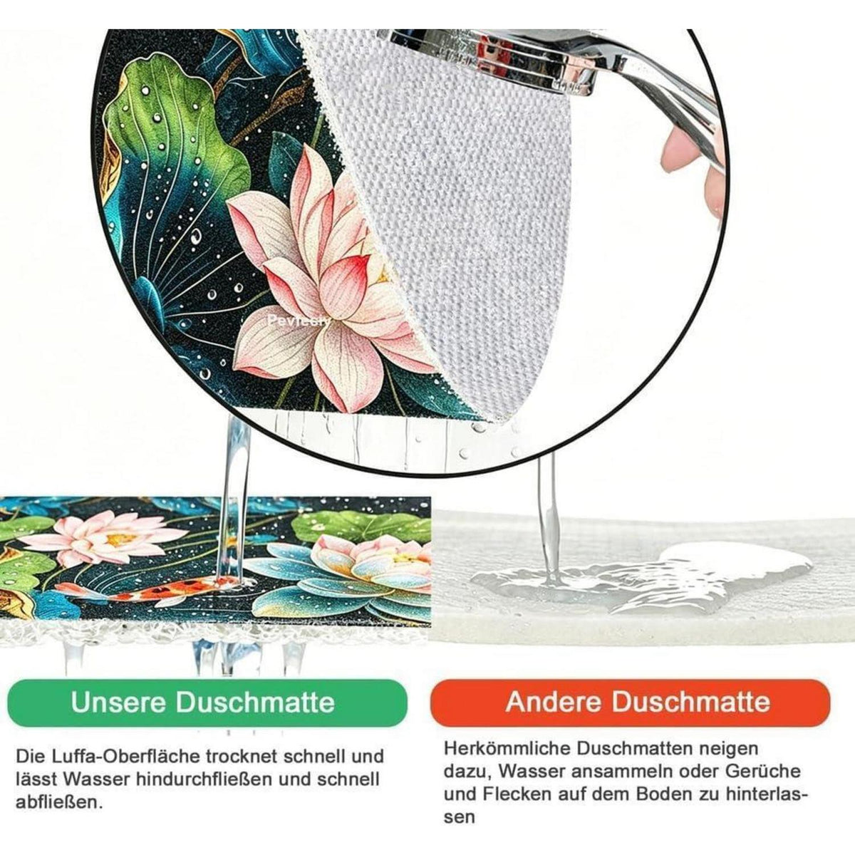 Rutschfeste Duschmatte 100x120 cm – Modernes Lotus-Muster