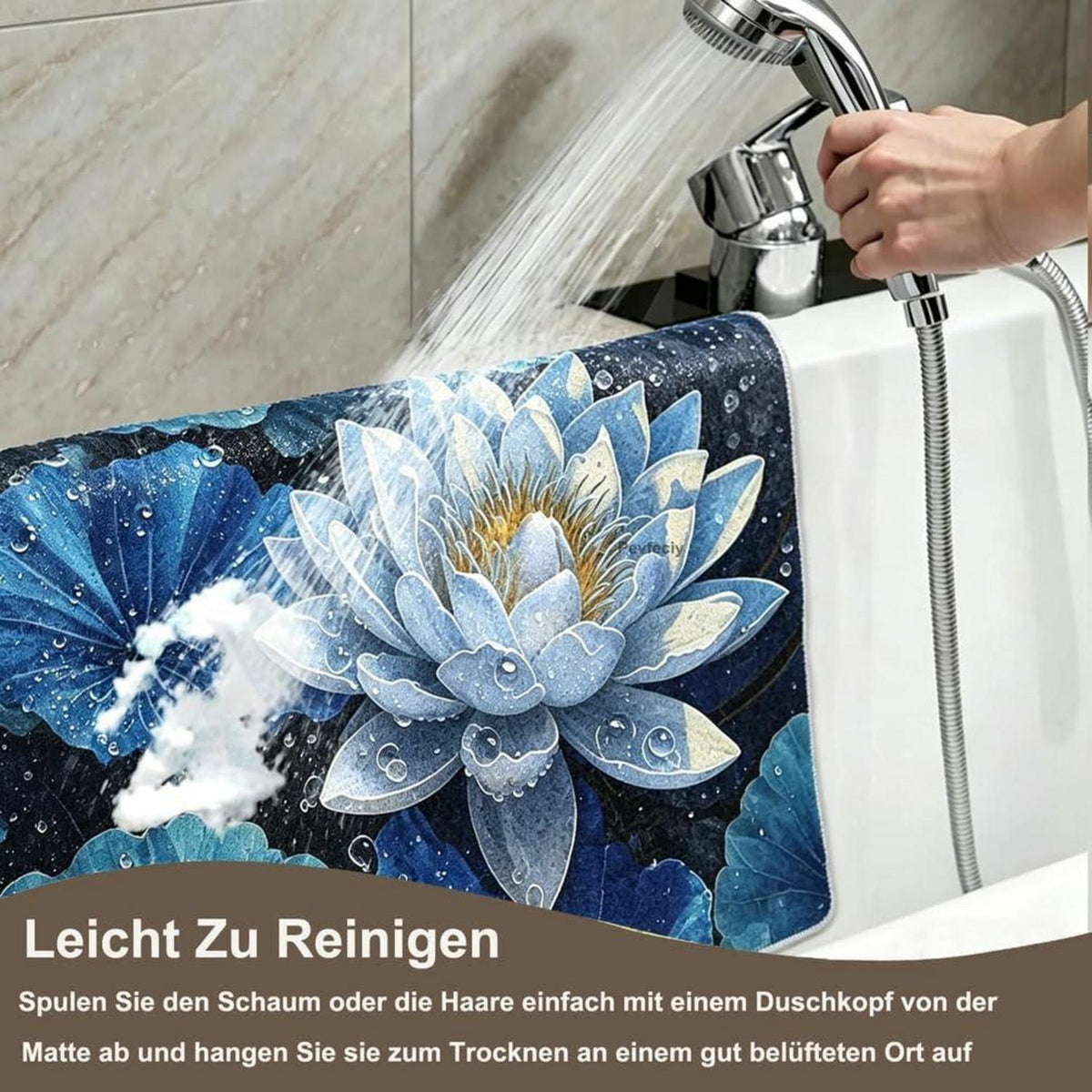 Rutschfeste Duschmatte 110x150 cm – Modernes Lotus-Muster