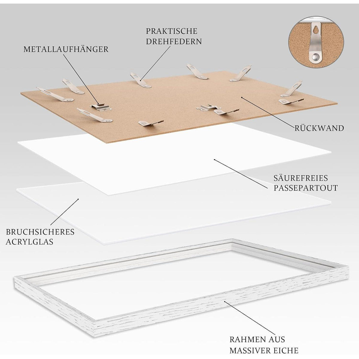 Bilderrahmen 50x70cm Eiche Weiß 2er Set mit Passepartout