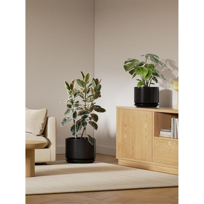 Keramik Blumentopf Groß 30cm mit Untersetzer & Abflussloch Schwarz