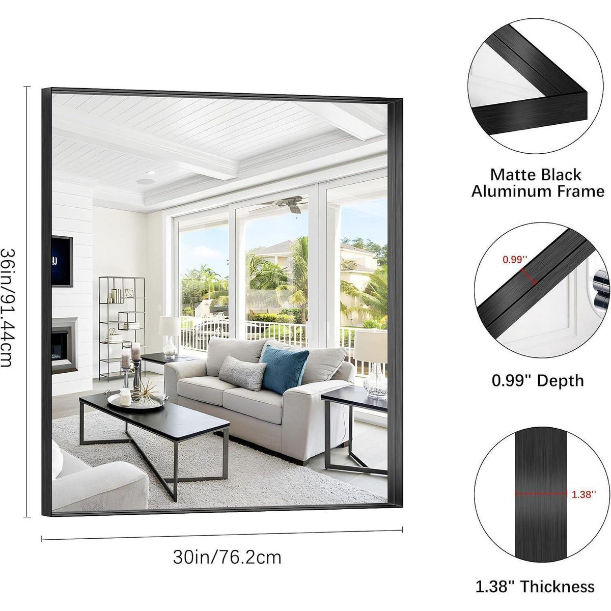 Schwarzer Wandspiegel 75x90 cm – Modern & Robust