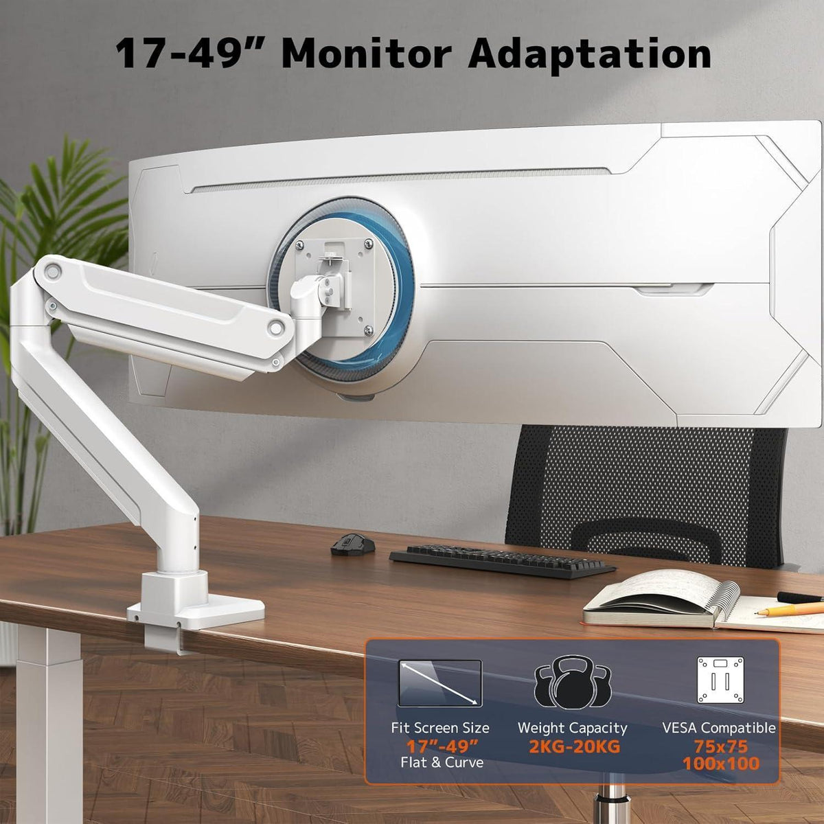 Monitorhalterung Gasfederarm für Ultrawide bis 49 Zoll