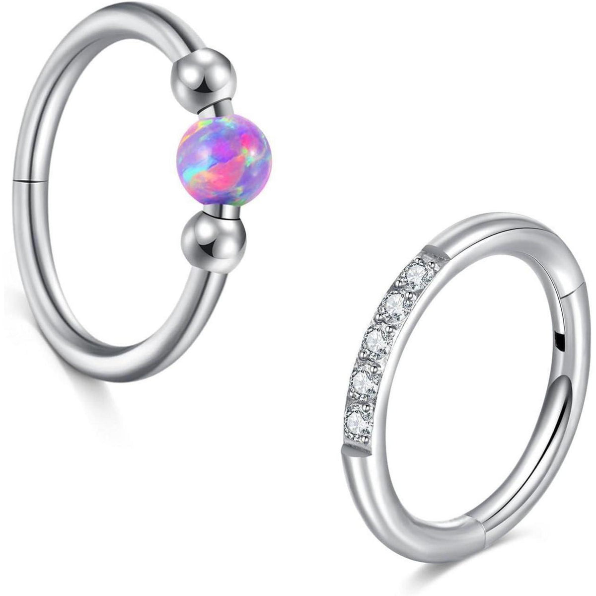 2er Set Nasenring Hoop Segment Clicker Edelstahl 16G Azurblau Opal