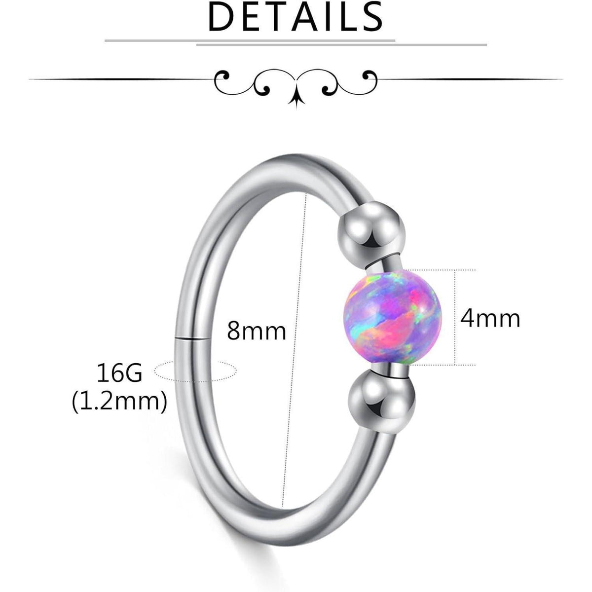 2er Set Nasenring Hoop Segment Clicker Edelstahl 16G Azurblau Opal