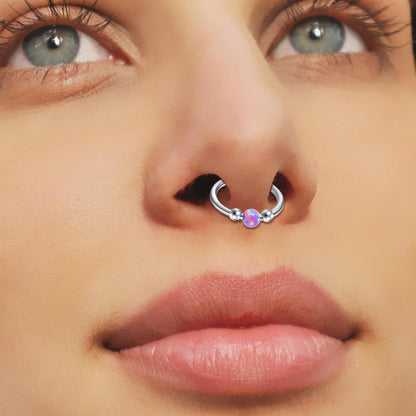 2er Set Nasenring Hoop Segment Clicker Edelstahl 16G Azurblau Opal