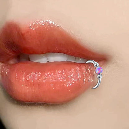 2er Set Nasenring Hoop Segment Clicker Edelstahl 16G Azurblau Opal
