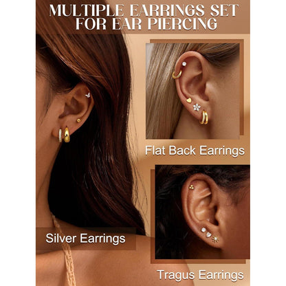 12 Paar Damen Ohrringe Set | Edelstahl & 14K Gold Ohrstecker