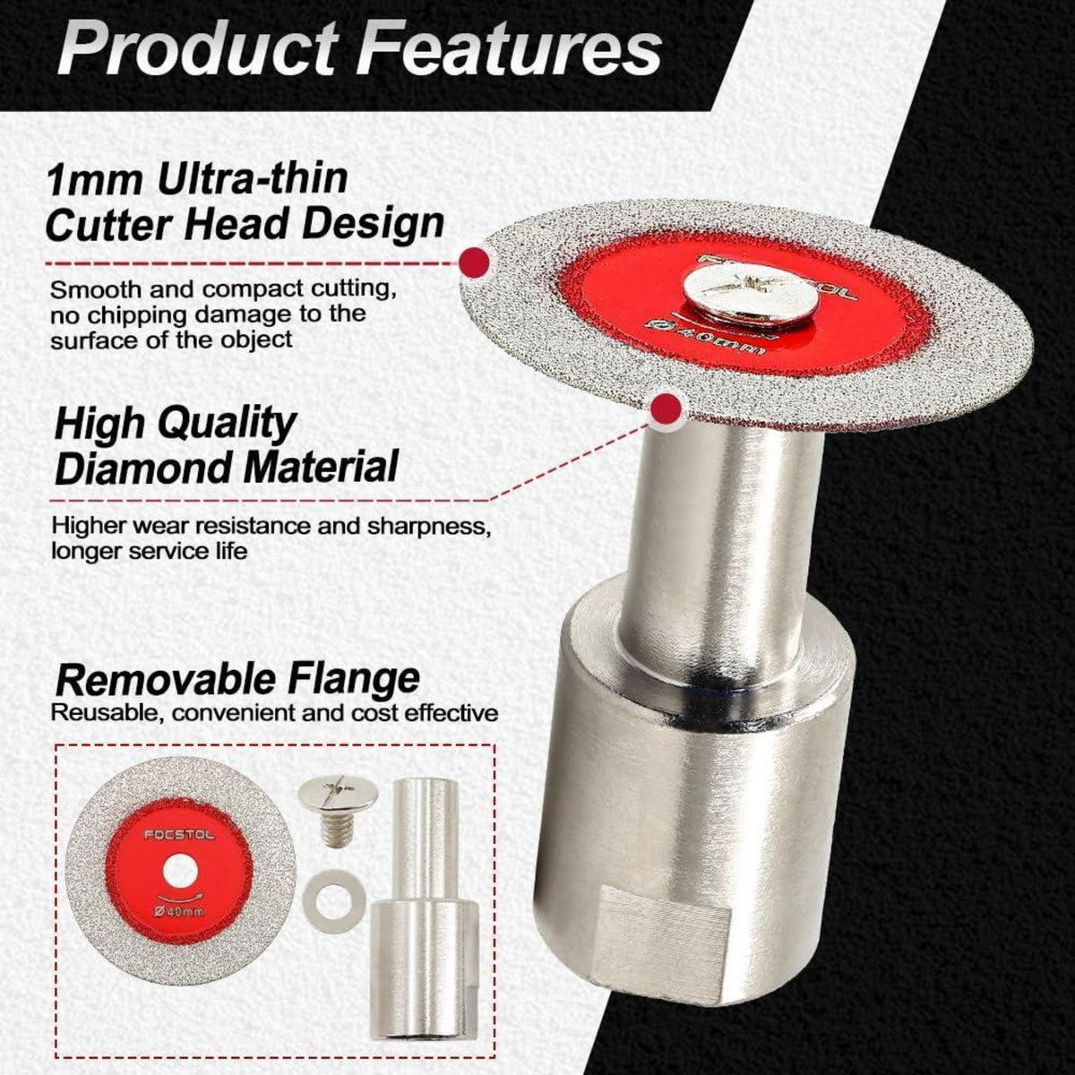 Diamant Trennscheibe 40mm für Glas & Fliesen, 5er Set mit Flansch