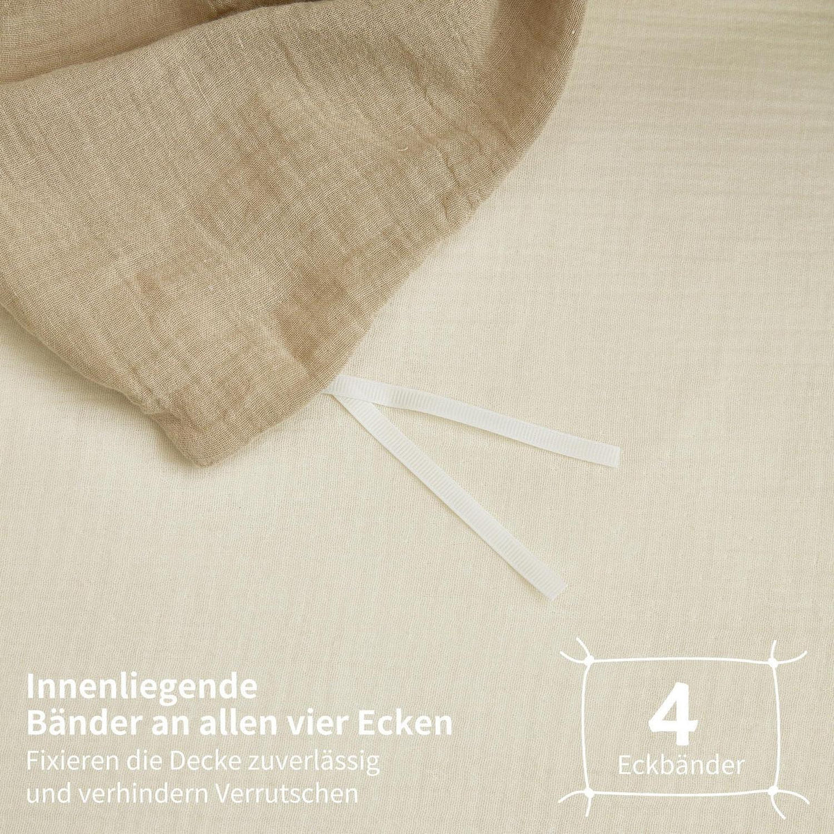 Doppelte Muslin Bettwäsche 200x220 Khaki/Hellbeige – 3-teilig