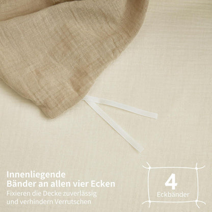 Doppelte Muslin Bettwäsche 200x220 Khaki/Hellbeige – 3-teilig