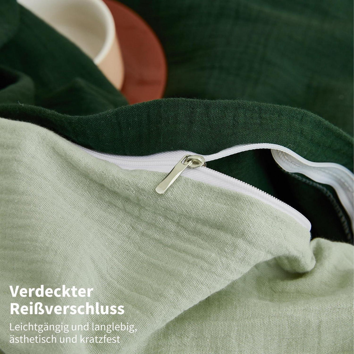 Doppelte Muslin Bettwäsche Dunkelgrün 200x220 - 3-teilig