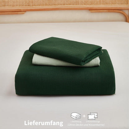 Doppelte Muslin Bettwäsche Dunkelgrün 200x220 - 3-teilig